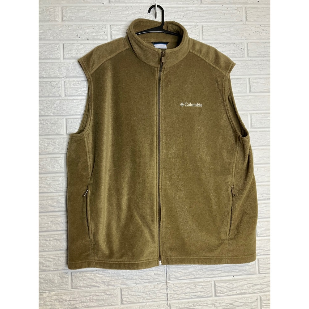 Columbia Fleece Vest Mens XL Olive Green Excellent Full Zip Steens Mountain